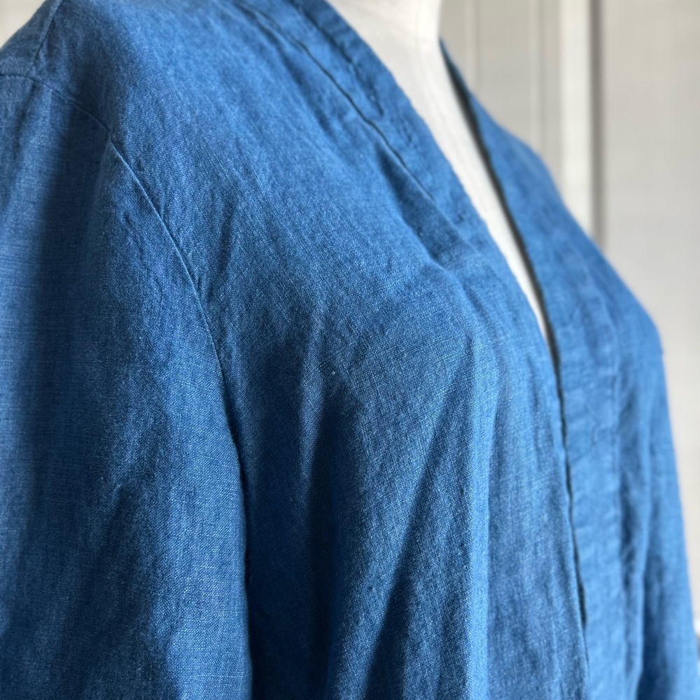 J. Jill Blue Open-Front Cardigan pure indigo linen - Picture 5 of 12